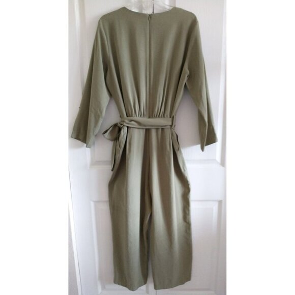 Elizabeth And James Olive Green Jumpsuit Drop Shoulder Pockets Belt - Large NWT - Picture 8 of 11